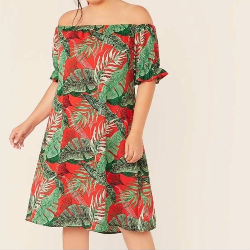 PLUS JUNGLE PRINT BARDOT TOP DRESS